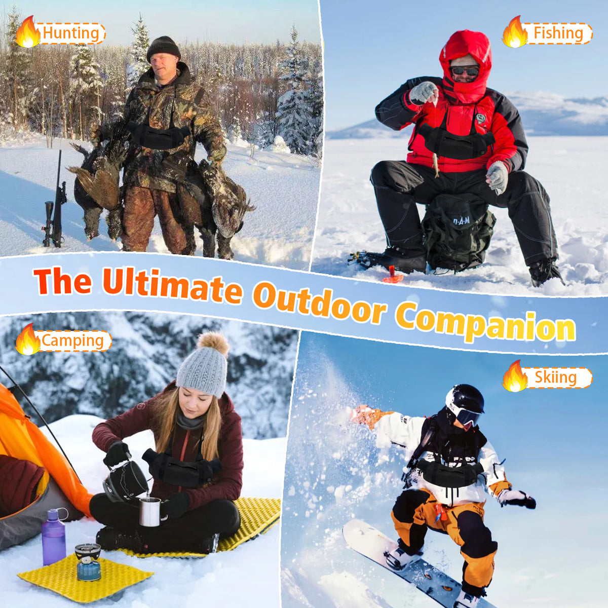 Haokaini Electric Heated Hand Warmer Pouch with Adjustable Belt, Portable USB Heated Hand Muff with 3-Temperature Settings for Men & Women, Ideal for Football, Hunting, Fishing, Camping, Instant Heating