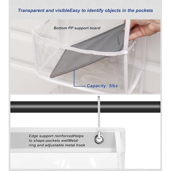 OhhGo Over the Door Organizer, 6-Shelf Closet Hanging Pantry Storage with Clear Plastic Pockets, Behind the Door Storage for Baby Nursery, Bathroom, Bedroom, and Dorm, White