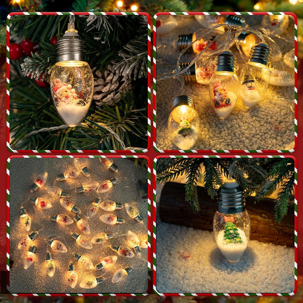 Diceevil Christmas Snow Globe String Lights Indoor Decorations, 10 LED Clear Bulbs Christmas Tree String Lights with Dolls, Christmas Lights for Home Patio Fireplace Bedroom Party Christmas Decor, 6.6ft