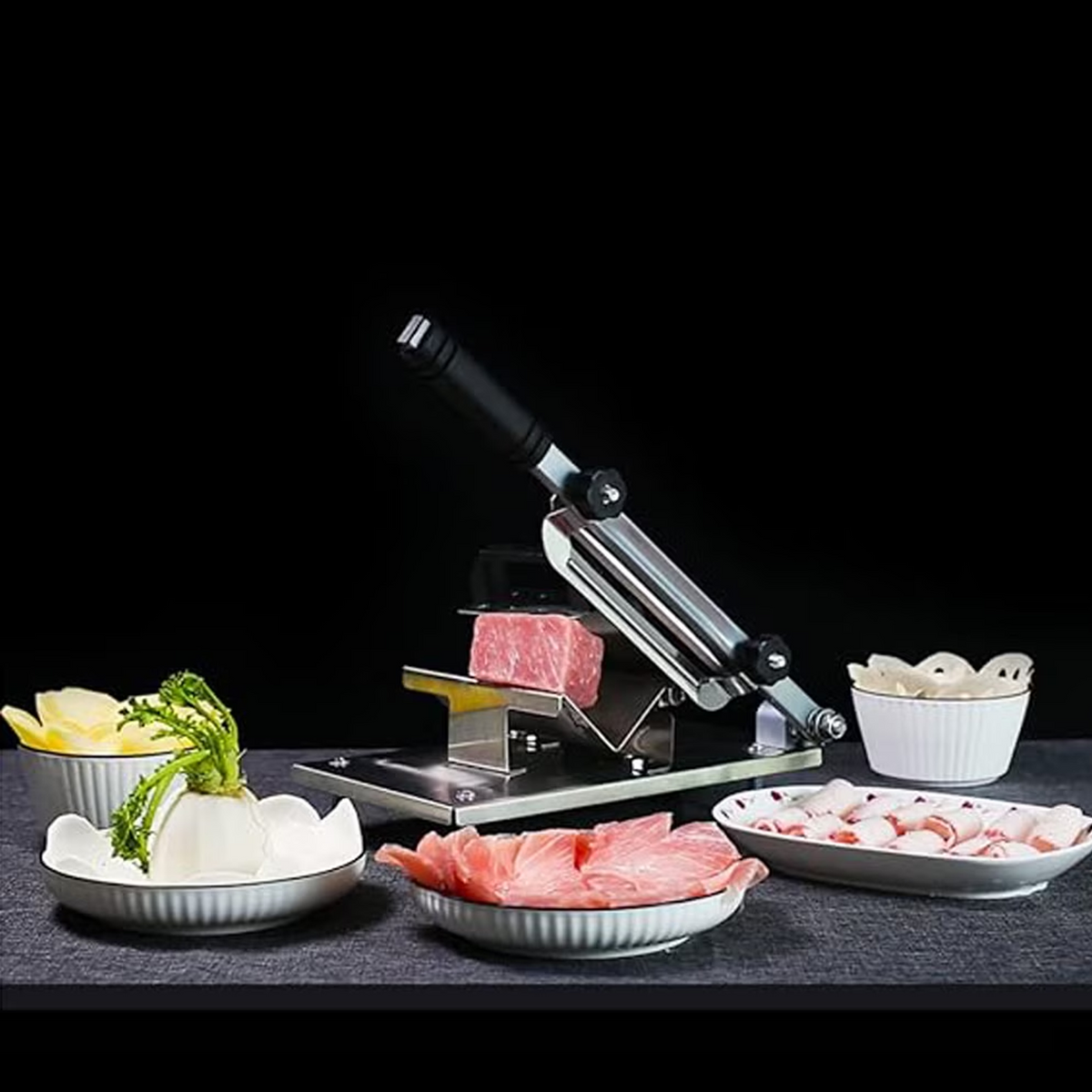 Leyeet Manual Frozen Meat Slicer, Stainless Steel Food Slicer with Anti Slip Suction Cups, Meat Cutting Machine Adjustable Thickness, Slicer Machine for Beef Mutton Ham
