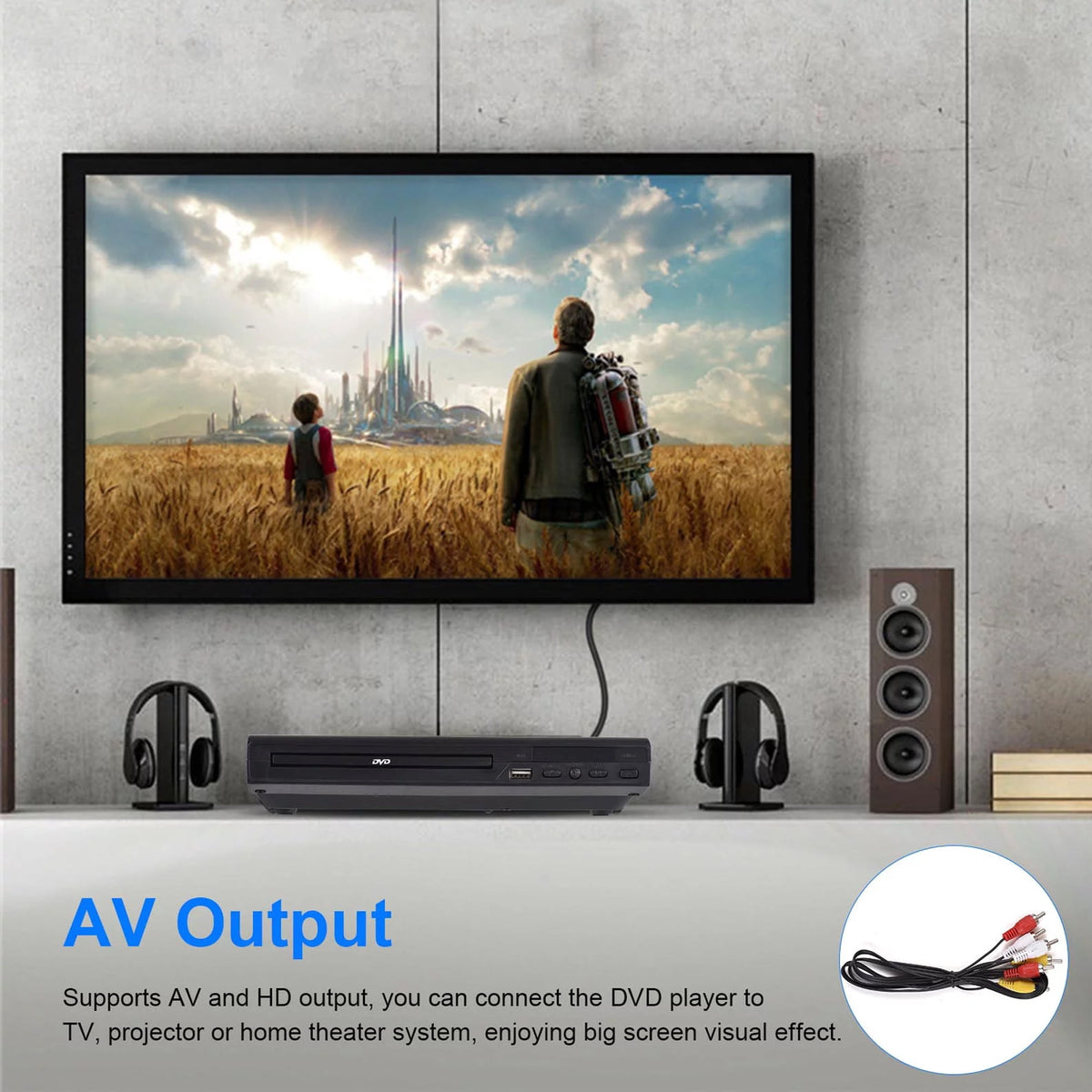 FAMKIT DVD Players for Smart TV, Simple DVD Player for Elderly, DVD Players CD Player with USB Input AV Cable for Home Stereo System, Black
