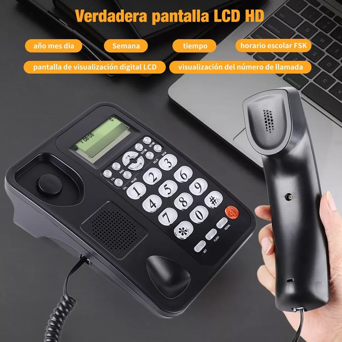 FAMKIT Corded Phone, Dual Interface Wired Telephone with Display & Big Button, Corded Landline Telephone Desk Phone, House Phone for Home Office Seniors Elderly, Black