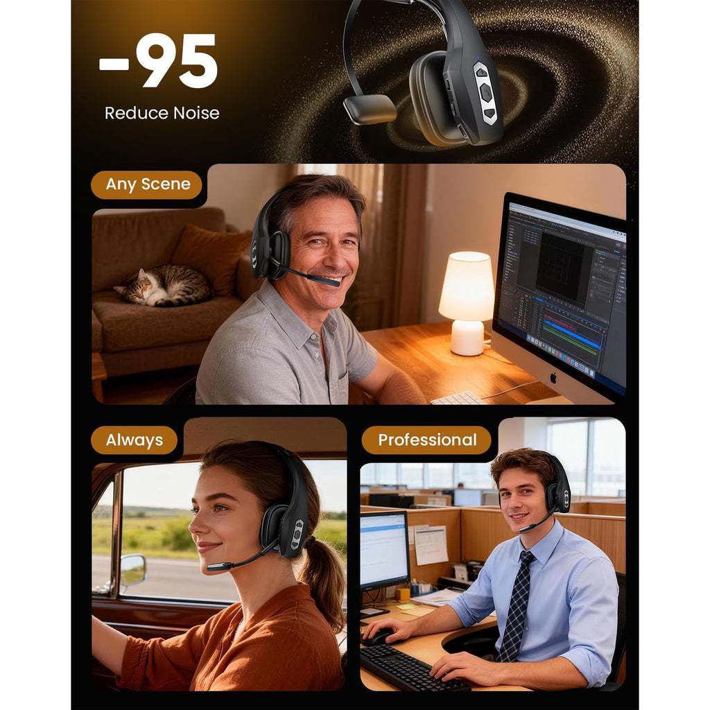 FAMKIT Trucker Bluetooth Headset with Noise Cancelling Mic, 40H Talktime Wireless Headsets, Wireless Single Ear On-Ear Headphones for Home, Cell Phone, Computer ,Driver, Office, Work, Bluetooth 5.3