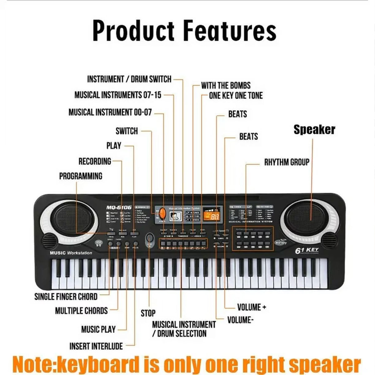 Haokaini Electronic Piano Keyboard for Kids, 61 Keys Beginner Electric Piano with Microphone, Digital Music Piano, Portable Electronic Keyboard Piano, Musical Instrument Piano Toys for Girls Boys Gift
