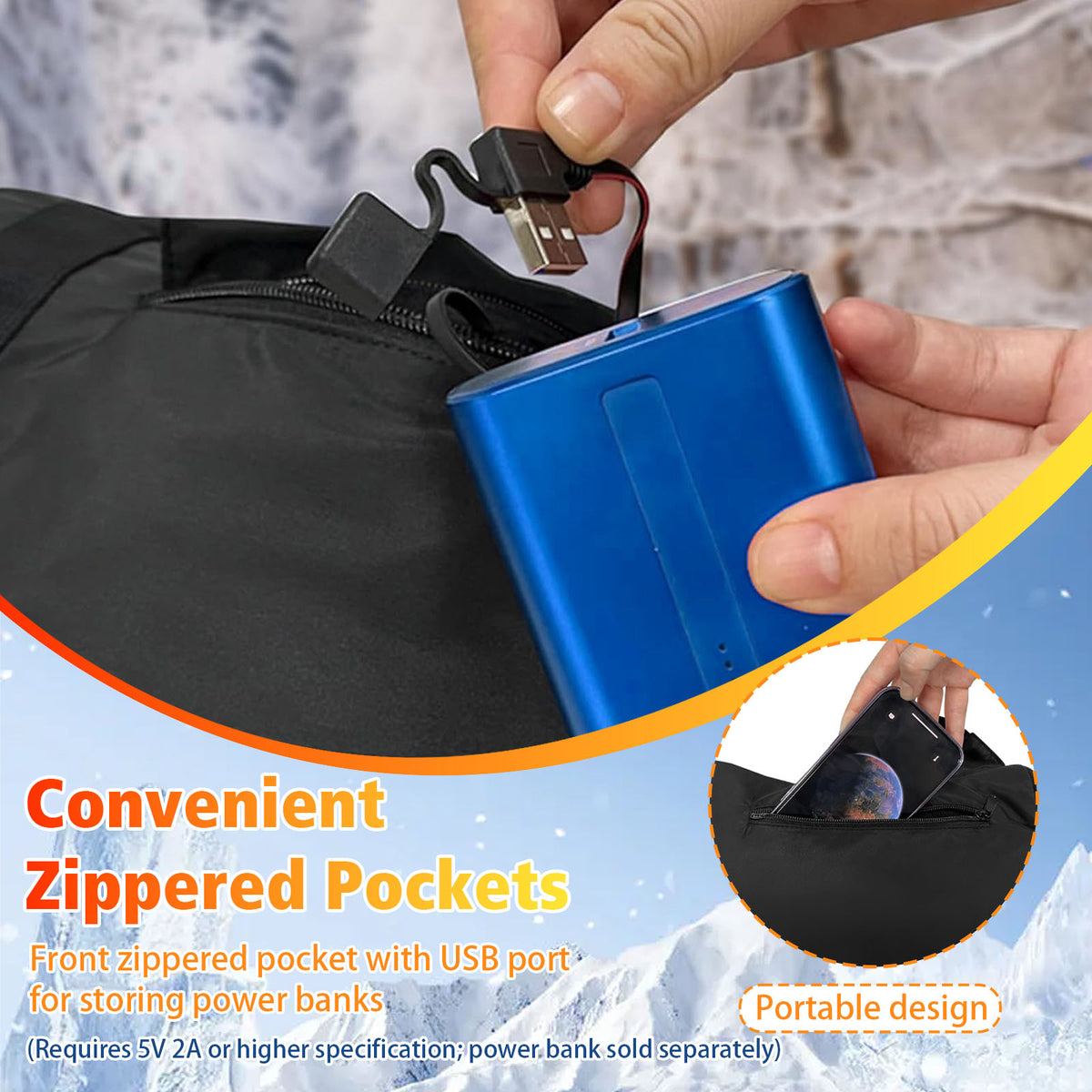 Haokaini Electric Heated Hand Warmer Pouch with Adjustable Belt, Portable USB Heated Hand Muff with 3-Temperature Settings for Men & Women, Ideal for Football, Hunting, Fishing, Camping, Instant Heating