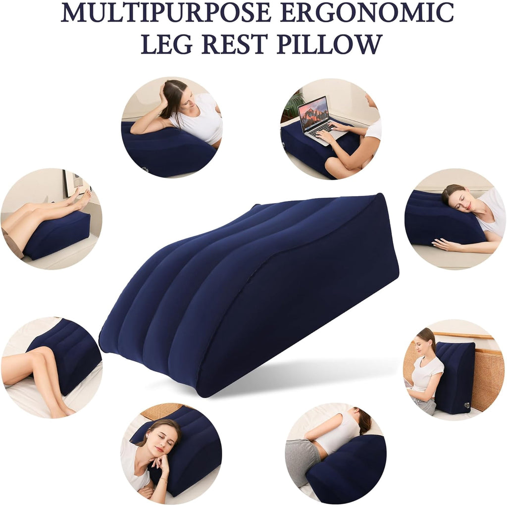 OhhGo Leg Elevation Pillows Inflatable Portable Lumbar Support Pillow, Office Chair Back Cushion for Sleeping, Legs Reduce Swelling, Blood Improve Circulation, Blue