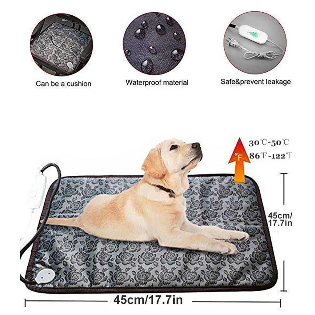 OhhGo Pet Heating Pad Mat, Electric Heating Pad for Dogs and Cats, Adjustable Heated Cat Bed Waterproof Smart Thermostat Switch, Puppy Whelping Warm Pads Blanket, Gray, 18x18 in