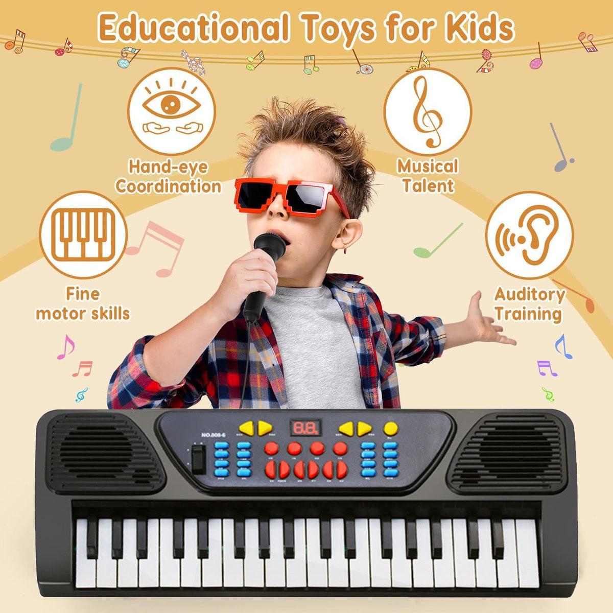 FAMKIT 37 Keys Piano Keyboard for Kids, Kids Digital Music Electronic Keyboard Piano Toy with Microphone, Electric Beginner Keyboard Piano Musical Toys for Girls Boys Christmas Birthday Gifts