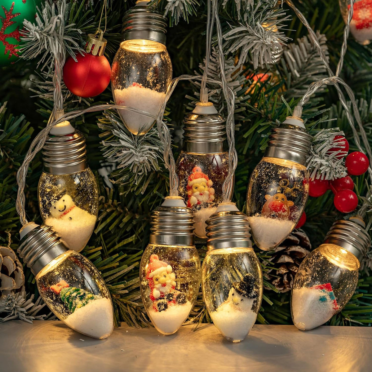 Diceevil Christmas Snow Globe String Lights Indoor Decorations, 10 LED Clear Bulbs Christmas Tree String Lights with Dolls, Christmas Lights for Home Patio Fireplace Bedroom Party Christmas Decor, 6.6ft