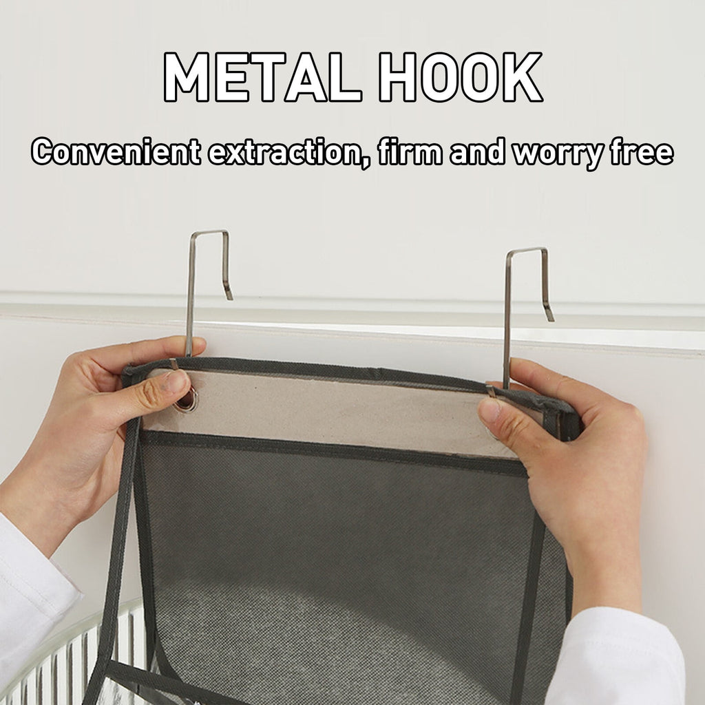 OhhGo Over The Door Hanging Pantry Organizer 4-Shelf Behind The Door Storage Organizer with Clear Plastic Pockets Large Capacity for Closet Bedroom Bathroom (Grey)