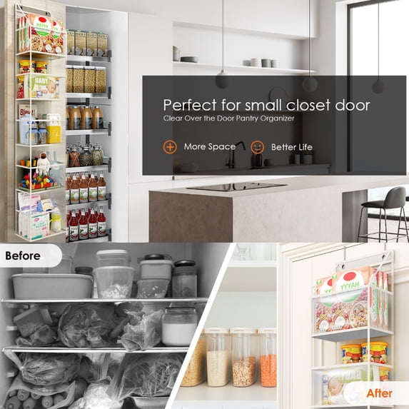OhhGo Over the Door Organizer, 6-Shelf Closet Hanging Pantry Storage with Clear Plastic Pockets, Behind the Door Storage for Baby Nursery, Bathroom, Bedroom, and Dorm, White