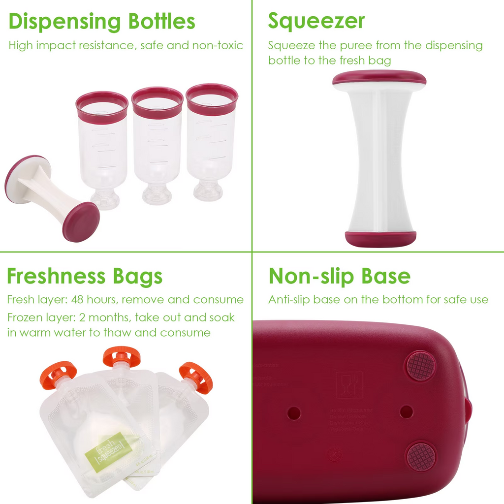 Leyeet Baby Food Squeeze Station, Fill 3 Reusable Pouches at once, BPA-Free Homemade Puree Maker with 10 Storage Bags, Homemade Baby Food Prep Essential, Baby Food Maker for Kids