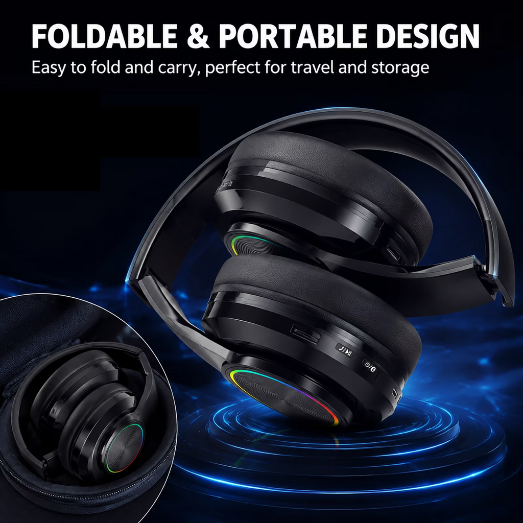 Leyeet Bluetooth Over-Ear Headphones, Noise Canceling Wireless Headphones with Inside Microphone, Adjustable Lightweight Headset Easy Carry & Soft Earpads, Foldable Headset for Travel Office B39
