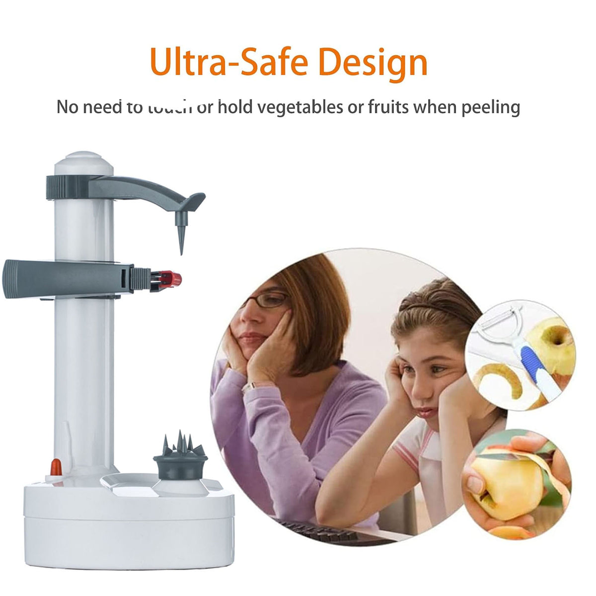 FAMKIT Electric Potato Peeler, Automatic Rotating Apple Peeler Potato Peeling Machine with 10 Replacement Blades, Multifunction Fruit & Vegetable Cutter, Electric Apple Pear Skin Peeling Machine, White