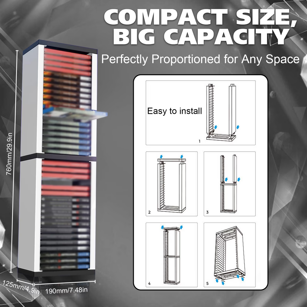 Leyeet Video Game Storage Tower, Vertical Game Disc Holder, Game Holder Organizer Stand with 36 CD Case Storage for Organizing & Displaying, Universal for PS5/PS4/XBOX One/Series/NS Game