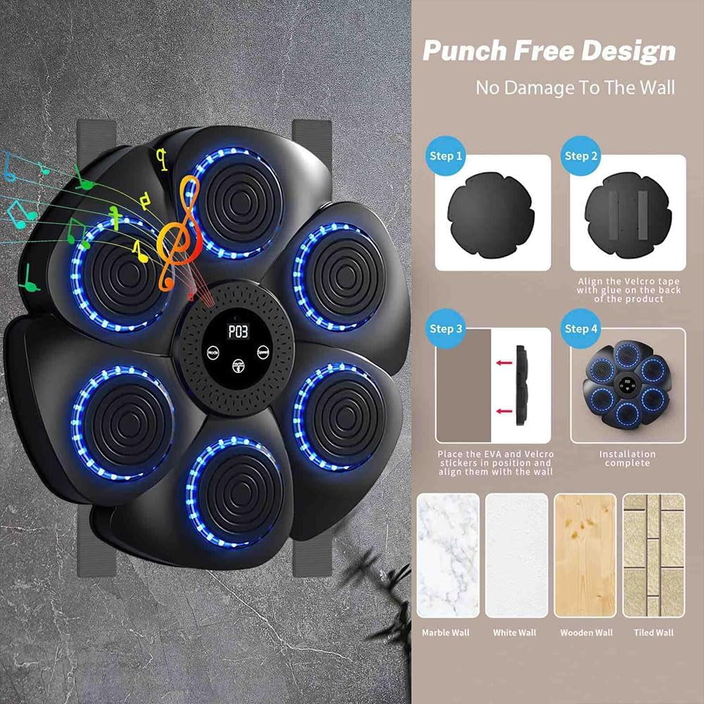 OhhGo Music Boxing Machine, Upgrade Smart Bluetooth Boxing Trainer with Gloves, Wall Mount Interactive Punching Music Boxing Trainer, Boxing Target Workout Equipment for Home, Office, Gym