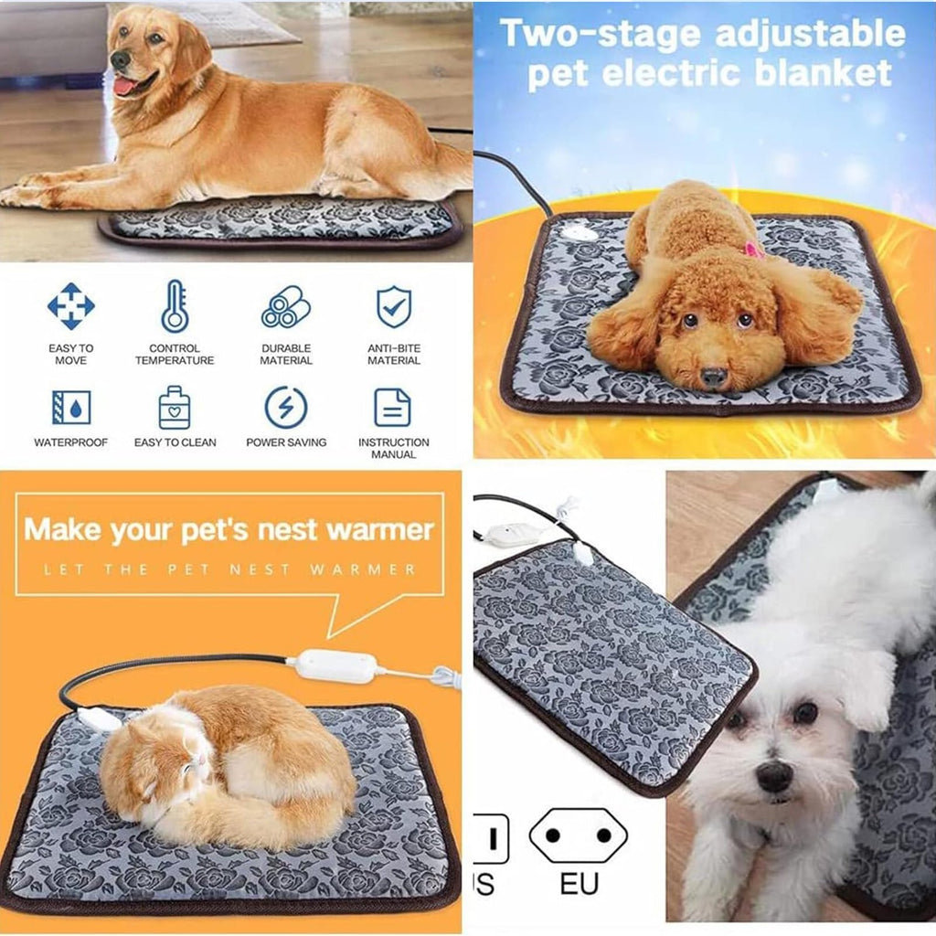 OhhGo Pet Heating Pad Mat, Electric Heating Pad for Dogs and Cats, Adjustable Heated Cat Bed Waterproof Smart Thermostat Switch, Puppy Whelping Warm Pads Blanket, Gray, 18x18 in