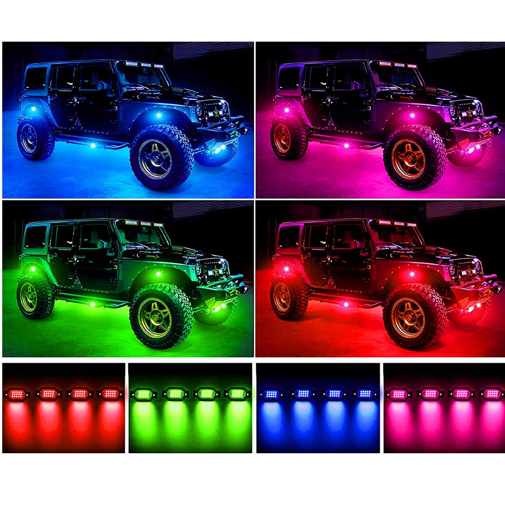 OhhGo 10 Pods RGB LED Rock Lights, TSV RGB LED Neon Lights Kit with APP Control Music Mode 160 LEDs, Waterproof Multilcolor Underglow Lights for Off-Road Trucks Cars ATV SUV RZR