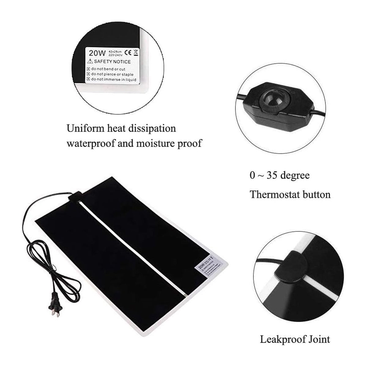 FAMKIT Reptile Heating Pad, 20W Pet Reptile Heating Pad Warmer with Temperature Control, Power Adjustment Under Tank Terrarium Heater Heat Mat for Reptiles Turtle, Tortoise, Snakes, Lizard, Gecko, 2 Pack