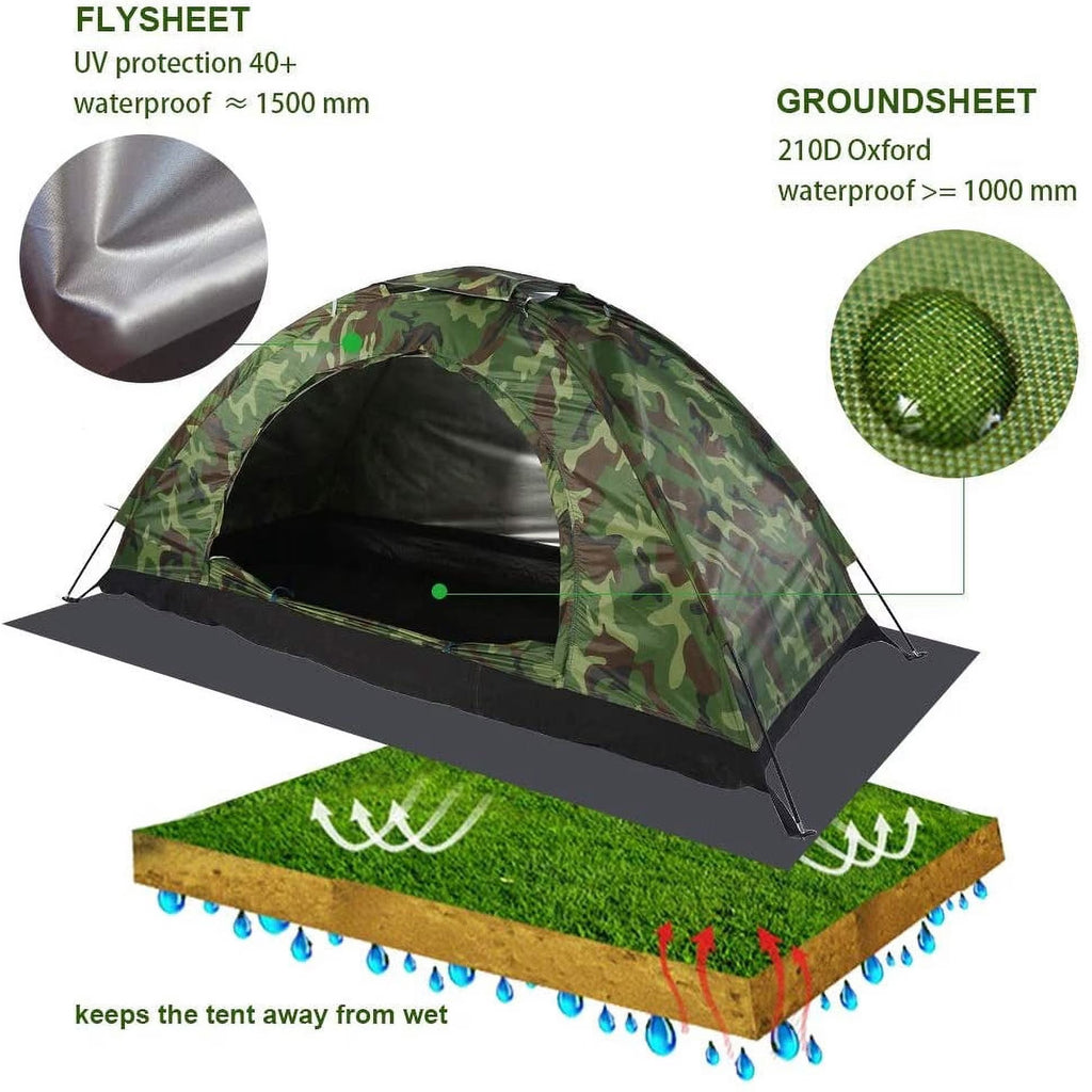 Haokaini Camouflage Tent UV Protection Waterproof One Person Tent for Camping Hiking, Lightweight Backpacking Dome Tents, Camouflage Tent