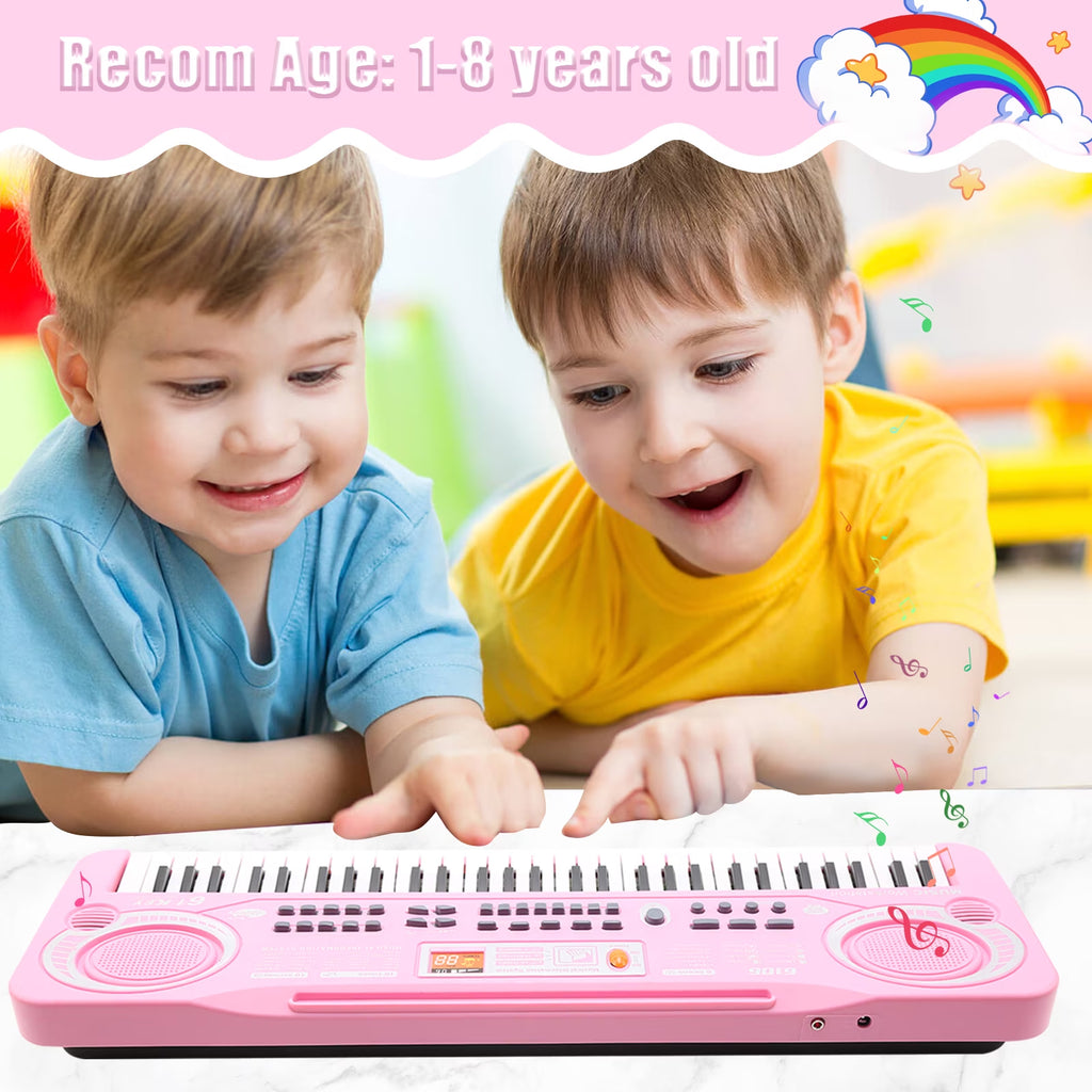 Haokaini Electronic Kids Piano Keyboard, 61 Keys Music Keyboard with Microphone, Kids Musical Educational Instrument, Portable Electronic Piano for Beginners Girls And Boys, Pink