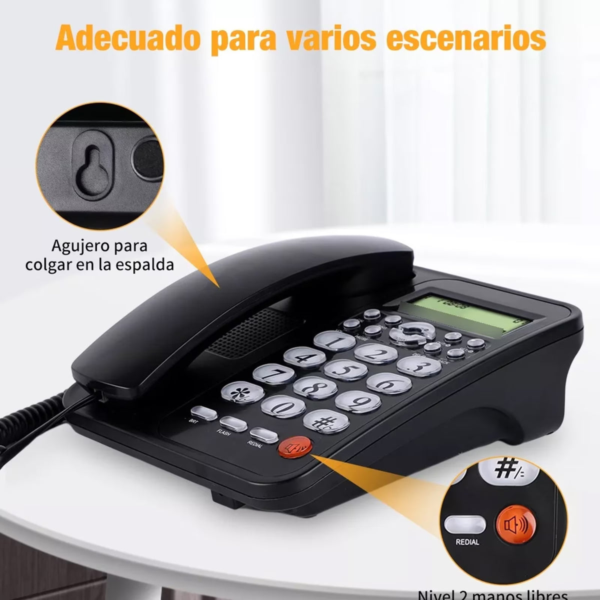 FAMKIT Corded Phone, Dual Interface Wired Telephone with Display & Big Button, Corded Landline Telephone Desk Phone, House Phone for Home Office Seniors Elderly, Black