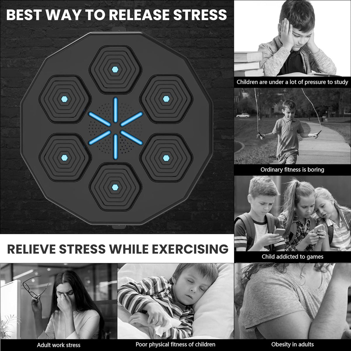 FAMKIT Music Boxing Machine, Smart Bluetooth Music Boxing Training Equipment, Wall-Mounted Boxing Exercise Equipment, Music Boxing Target Workout Punching Machine for Kids and Adults