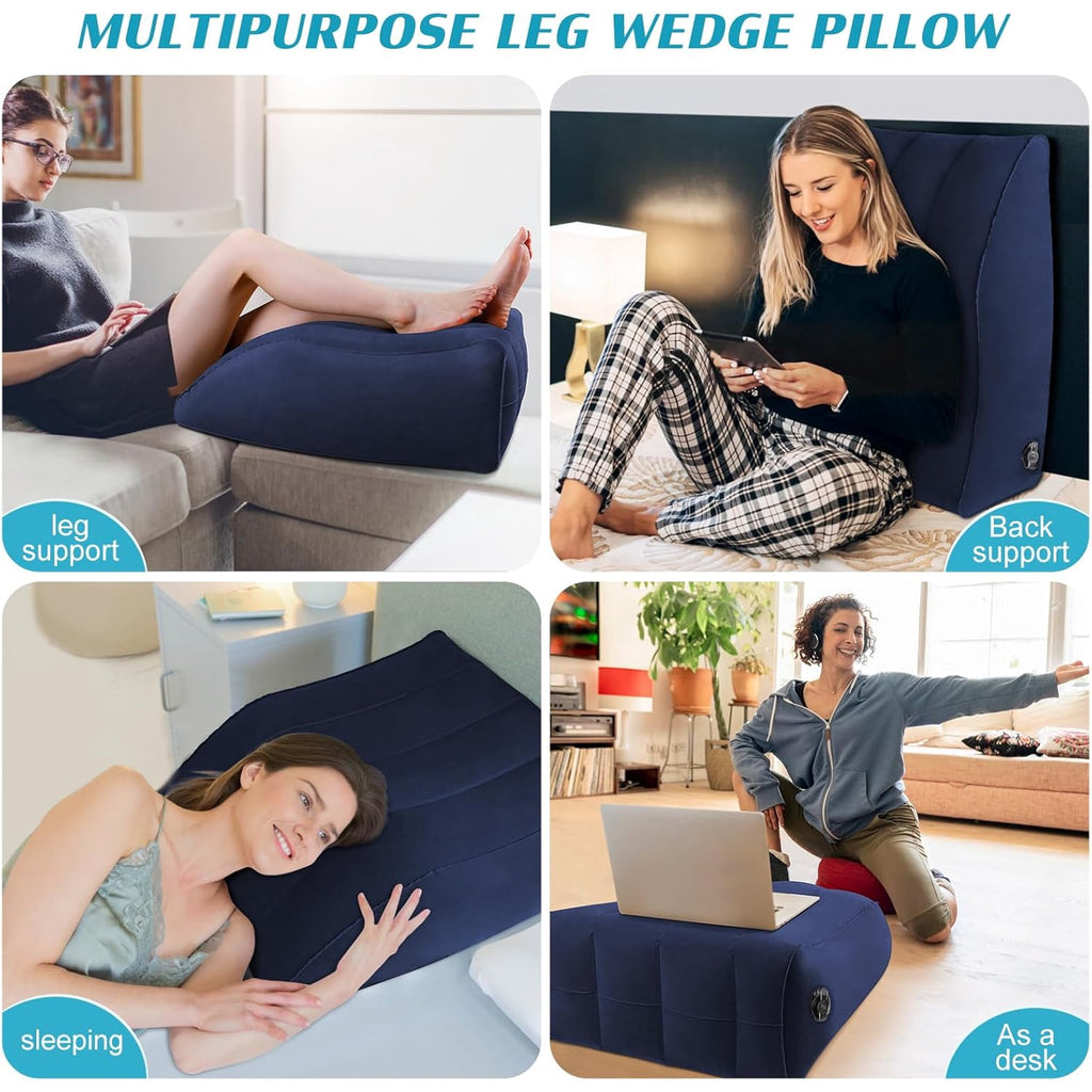 OhhGo Leg Elevation Pillows Inflatable Portable Lumbar Support Pillow, Office Chair Back Cushion for Sleeping, Legs Reduce Swelling, Blood Improve Circulation, Blue
