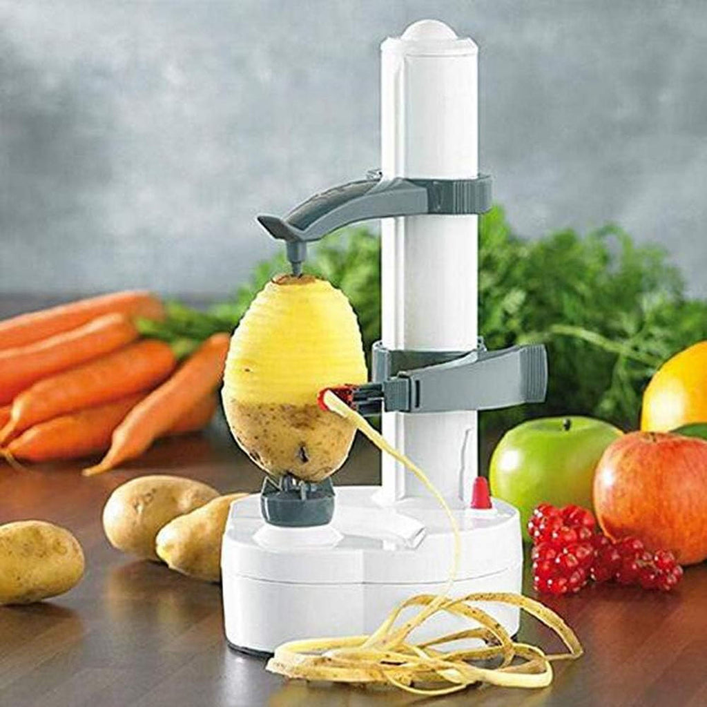 FAMKIT Electric Potato Peeler, Automatic Rotating Apple Peeler Potato Peeling Machine with 10 Replacement Blades, Multifunction Fruit & Vegetable Cutter, Electric Apple Pear Skin Peeling Machine, White