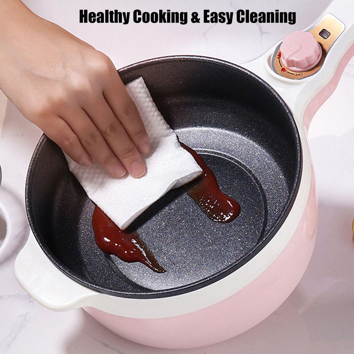 FAMKIT 1.8L Electric Cooking Pot, 2 Power Electric Hot Pot with Steamer, Portable Multifunctional Non-Stick Pan, Mini Hot Pot Noodles Travel Cooker for Dorm, Home, Apartments, Hotel, Pink
