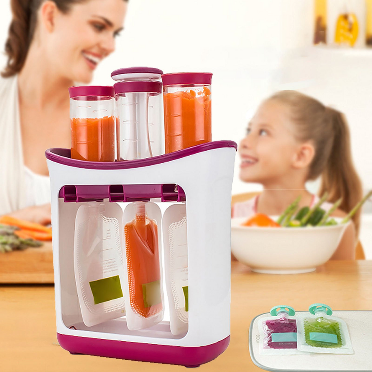 Leyeet Baby Food Squeeze Station, Fill 3 Reusable Pouches at once, BPA-Free Homemade Puree Maker with 10 Storage Bags, Homemade Baby Food Prep Essential, Baby Food Maker for Kids