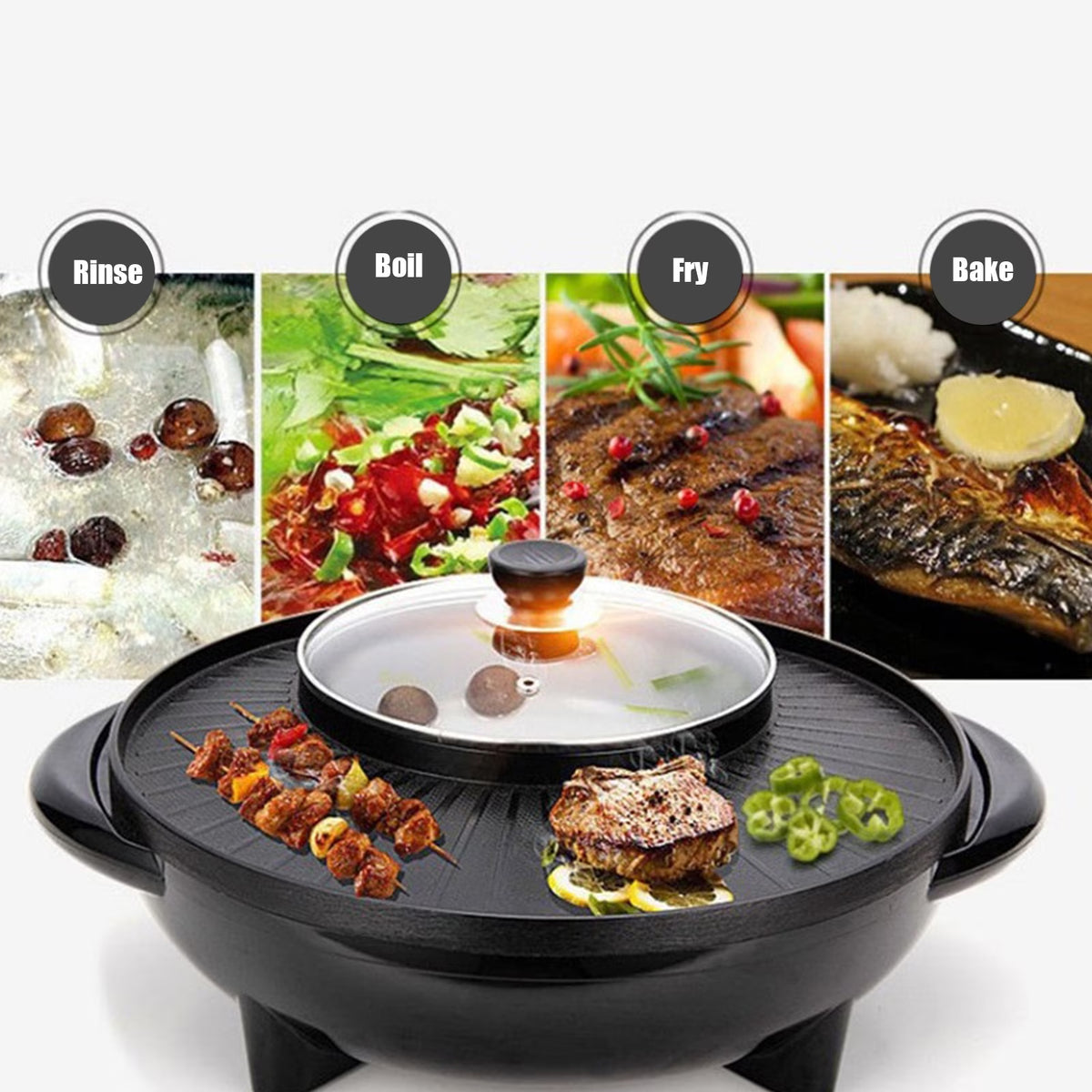FAMKIT Electric Hot Pot and Grill Combo, 110V Hot Pot with Grill 2 in 1, Multifunctional Smokeless Korean Barbecue Grill, Capacity for 3-5 People, Suitable for Korean BBQ, Shabu and Soup