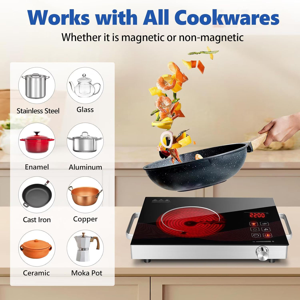 Hinzonek 3500W Hot Plate Electric Ceramic Stove Infrared Induction Cooker Home Cooktop Cooking Furnace US 110V