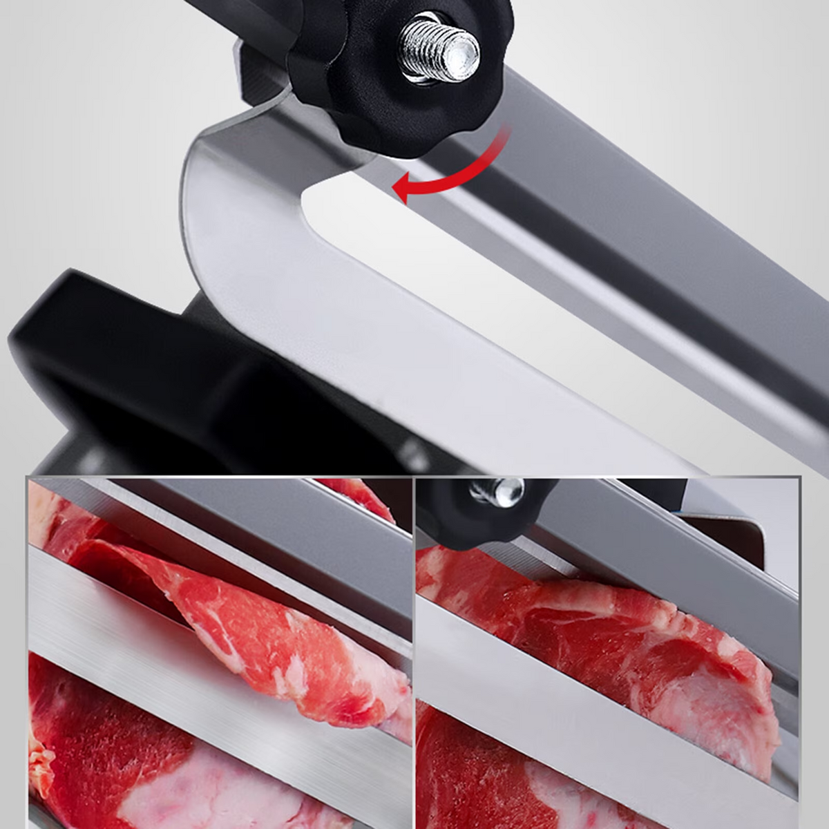 Leyeet Manual Frozen Meat Slicer, Stainless Steel Food Slicer with Anti Slip Suction Cups, Meat Cutting Machine Adjustable Thickness, Slicer Machine for Beef Mutton Ham