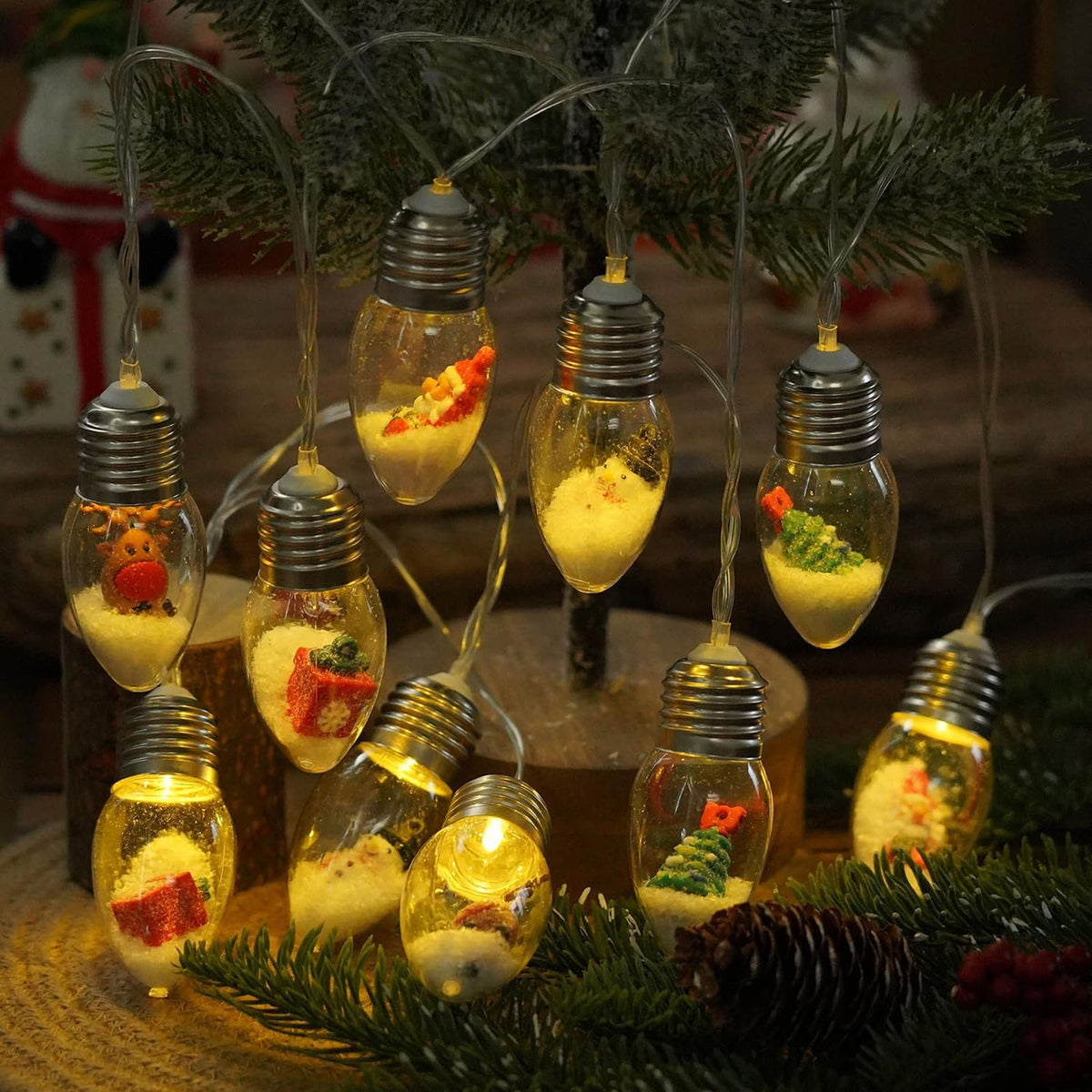 Diceevil Christmas Snow Globe String Lights Indoor Decorations, 10 LED Clear Bulbs Christmas Tree String Lights with Dolls, Christmas Lights for Home Patio Fireplace Bedroom Party Christmas Decor, 6.6ft