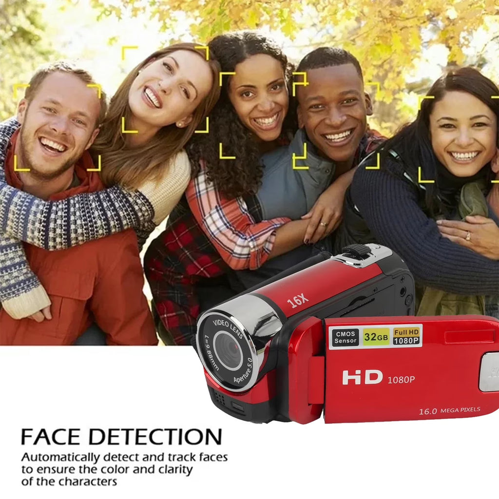 FAMKIT Portable Full HD 1080P High Definition Digital Video Camera, DV Camcorder Camera Recorder, 16MP 2.7 Inch LCD Screen 16X Digital Zoom, 270° Rotation, Red