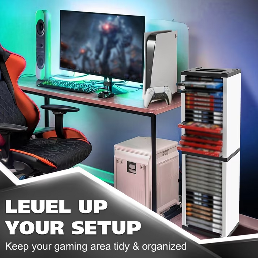Leyeet Video Game Storage Tower, Vertical Game Disc Holder, Game Holder Organizer Stand with 36 CD Case Storage for Organizing & Displaying, Universal for PS5/PS4/XBOX One/Series/NS Game