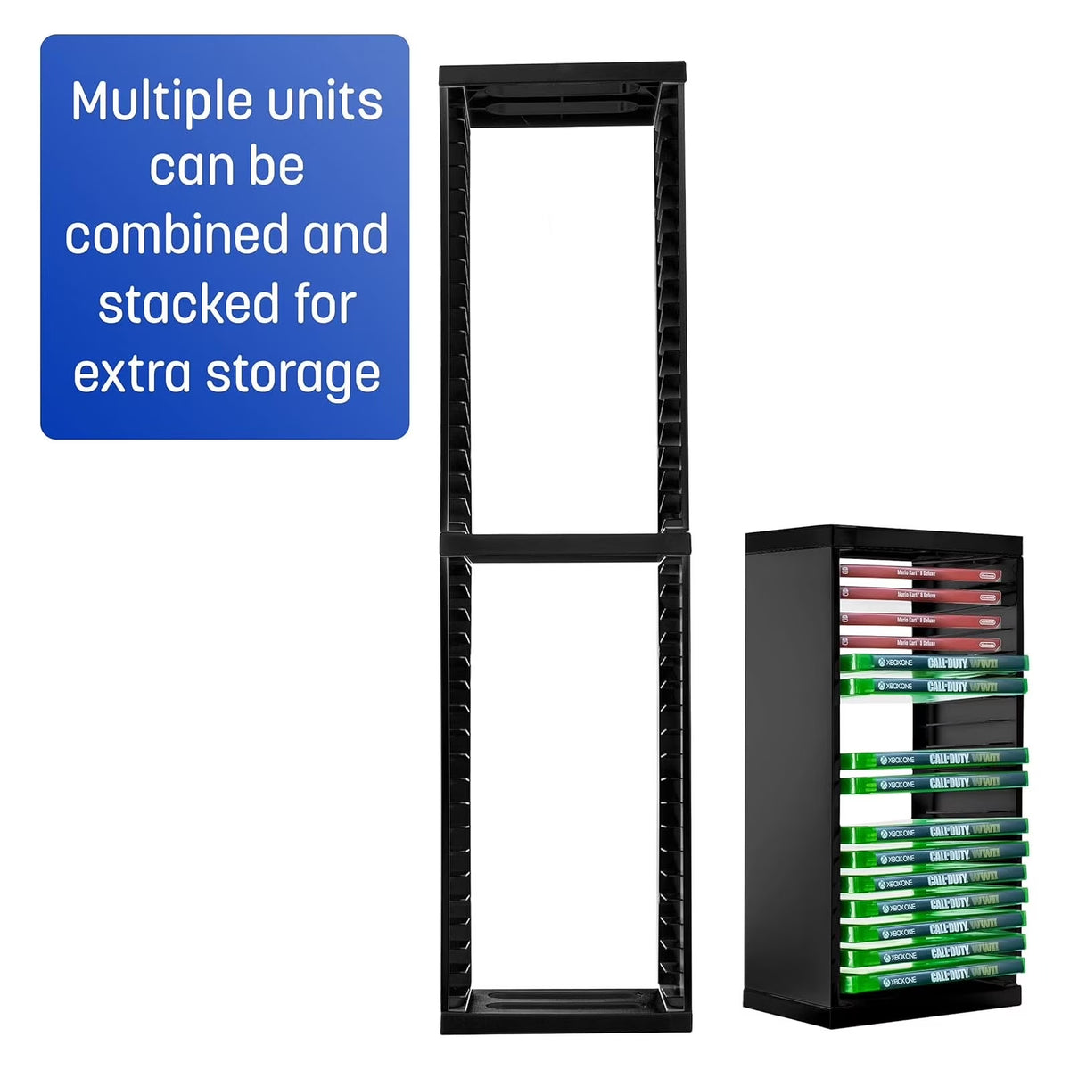 FAMKIT Game Storage Stand Tower for PS5/ PS4/ PS3/ Xbox Series S, Universal Game Disc Holder Vertical Stand Organizer Tower, Hold 36pcs Video Game Discs, Black