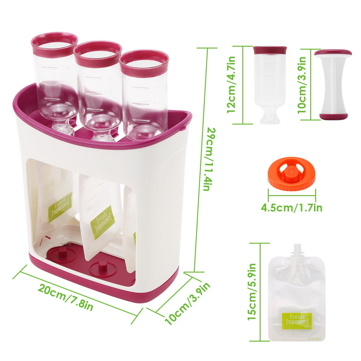 Leyeet Baby Food Squeeze Station, Fill 3 Reusable Pouches at once, BPA-Free Homemade Puree Maker with 10 Storage Bags, Homemade Baby Food Prep Essential, Baby Food Maker for Kids