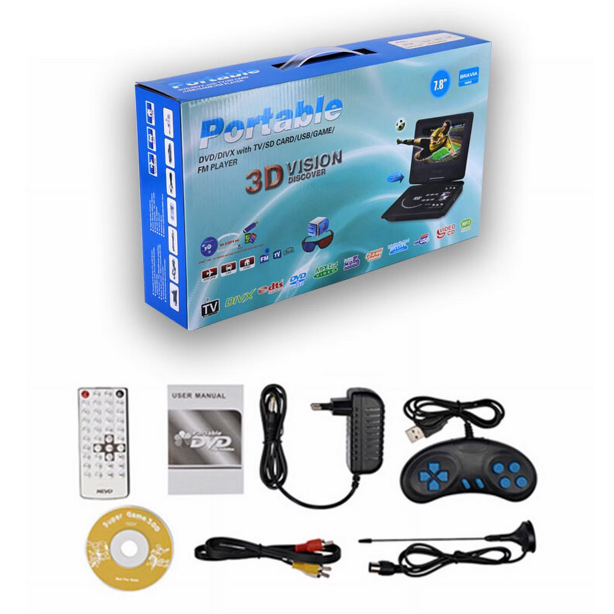 Leyeet 7.8" Portable DVD Player with 6.8" Swivel Screen, Car DVD Player with High Volume Speakers, with Gaming Capabilities, Remote Control, Support Sync TV, 2650x1440 Resolution