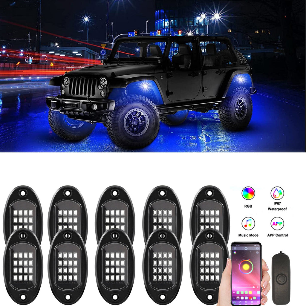 OhhGo 10 Pods RGB LED Rock Lights, TSV RGB LED Neon Lights Kit with APP Control Music Mode 160 LEDs, Waterproof Multilcolor Underglow Lights for Off-Road Trucks Cars ATV SUV RZR