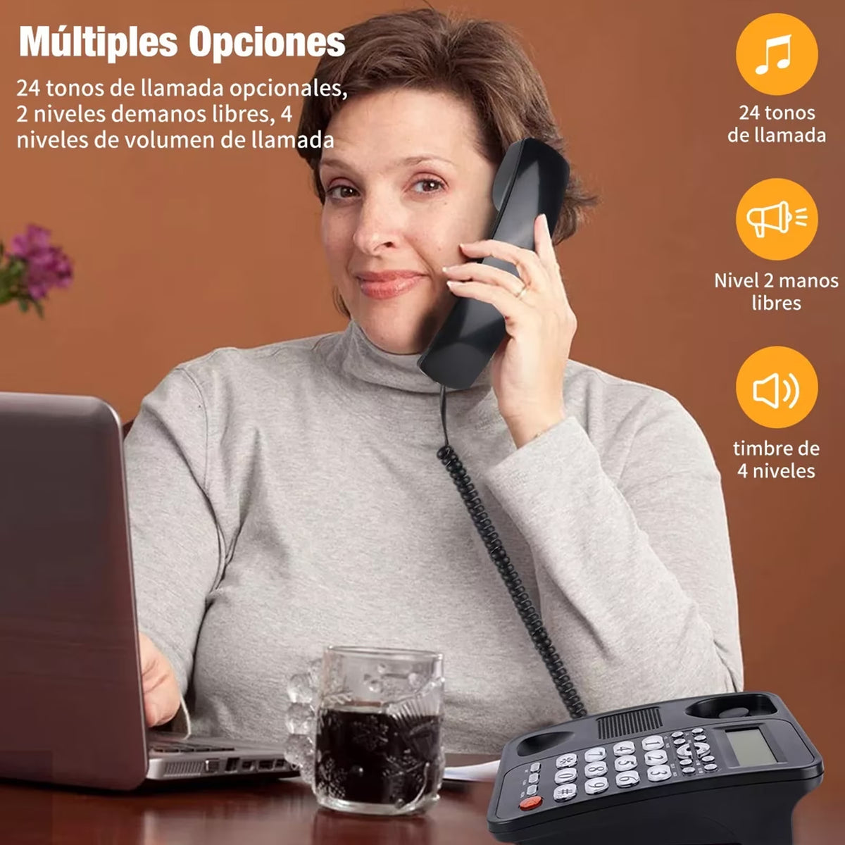 FAMKIT Corded Phone, Dual Interface Wired Telephone with Display & Big Button, Corded Landline Telephone Desk Phone, House Phone for Home Office Seniors Elderly, Black