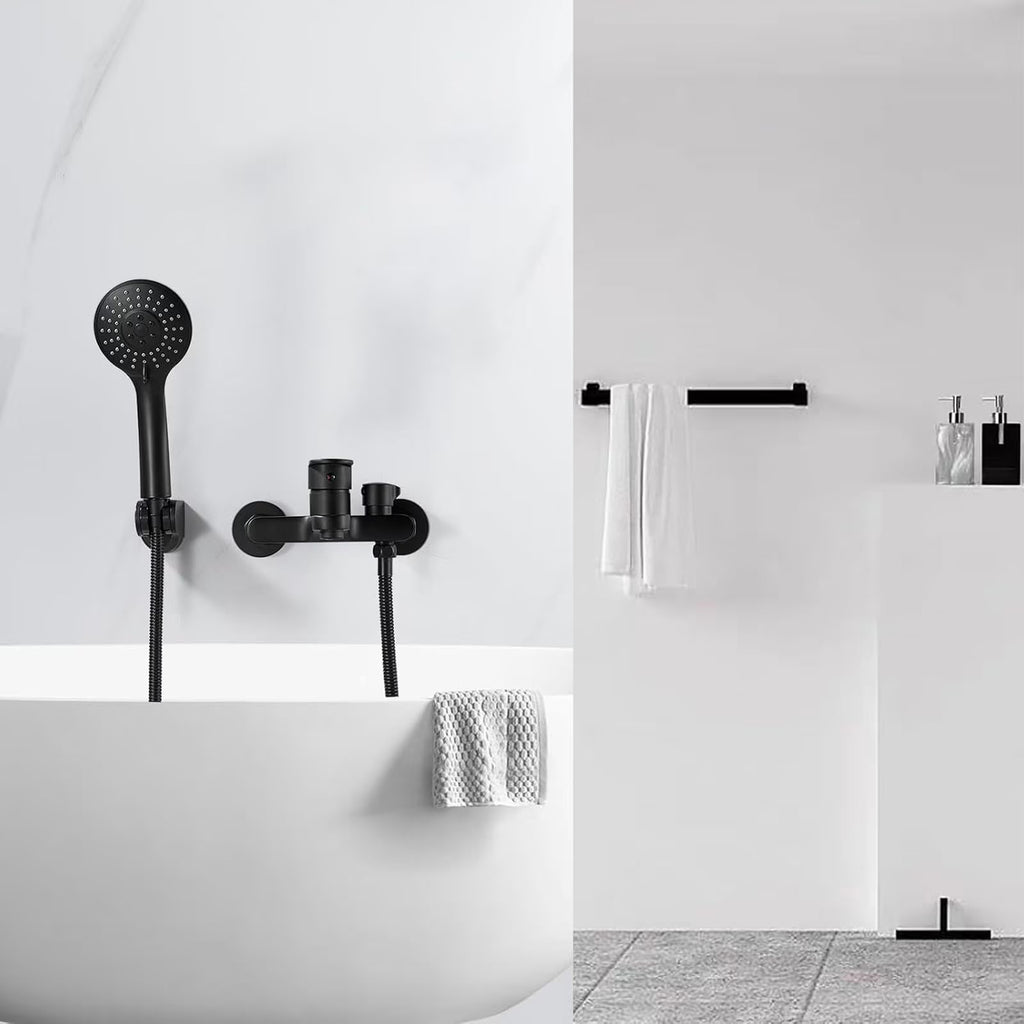 Diceevil Matte Black Bathtub Faucet with Hand Shower Sprayer, Single Handle Shower Mixer Tap with 1.5m Hose, Center Bathroom Tub Faucet, Bathtub Mixer Tap with Shower Head 3 Functions, Bath Fittings Set