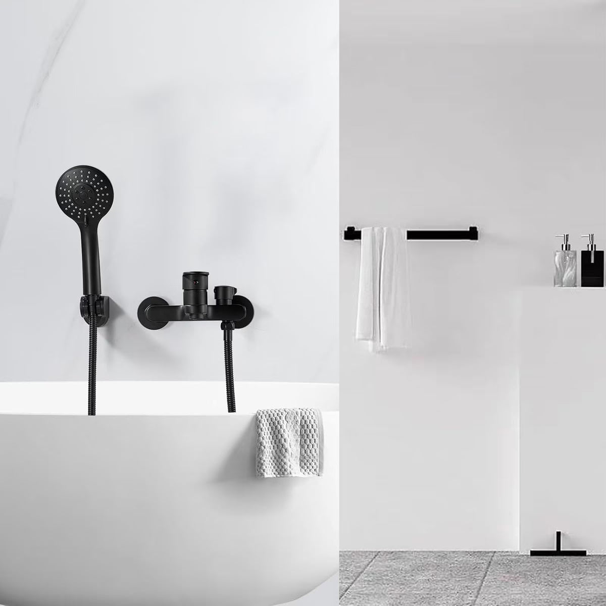 Diceevil Matte Black Bathtub Faucet with Hand Shower Sprayer, Single Handle Shower Mixer Tap with 1.5m Hose, Center Bathroom Tub Faucet, Bathtub Mixer Tap with Shower Head 3 Functions, Bath Fittings Set