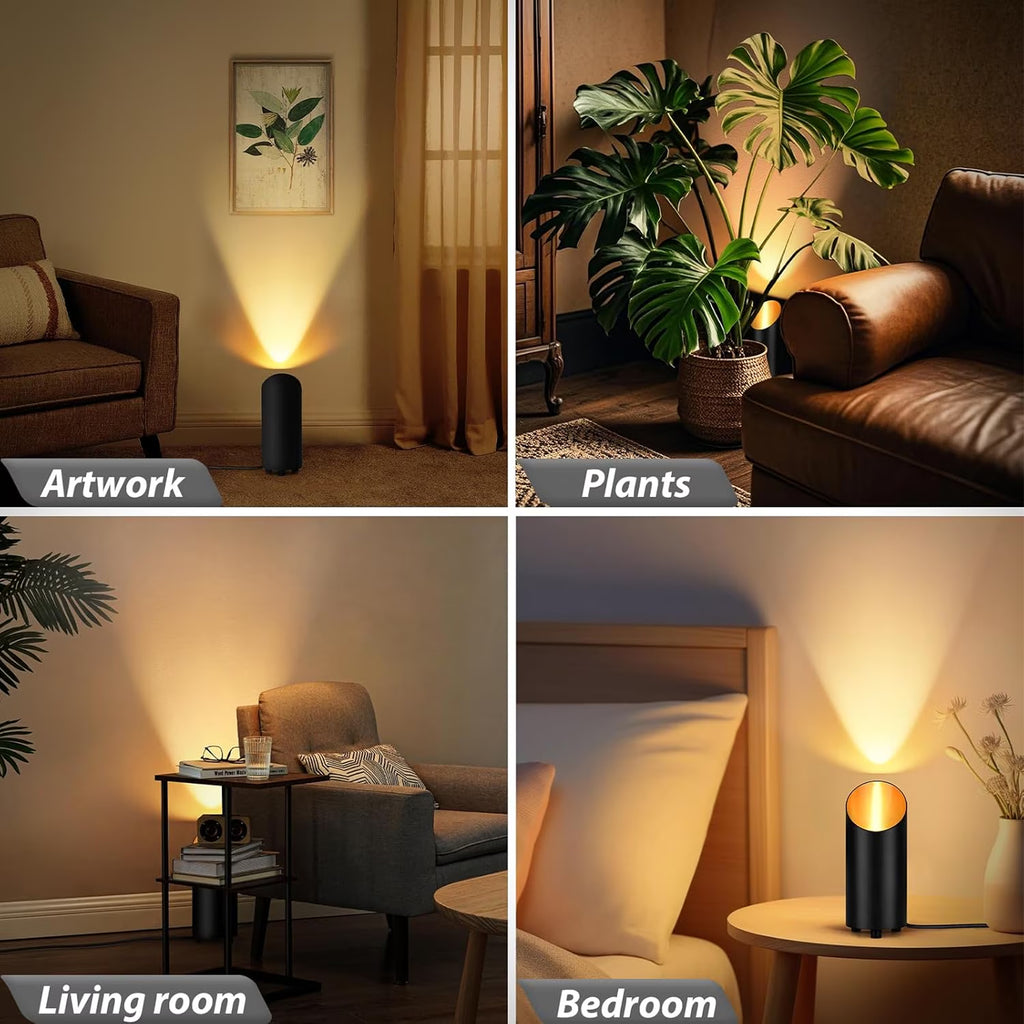 Haokaini 2 Pack Indoor Uplights, LED Spot Lights for Plant & Artwork, Black Floor Can Light Uplighting with Foot Switch, Spotlight Accent Lighting Up Lights Corner Lamp for Home Living Room Picture