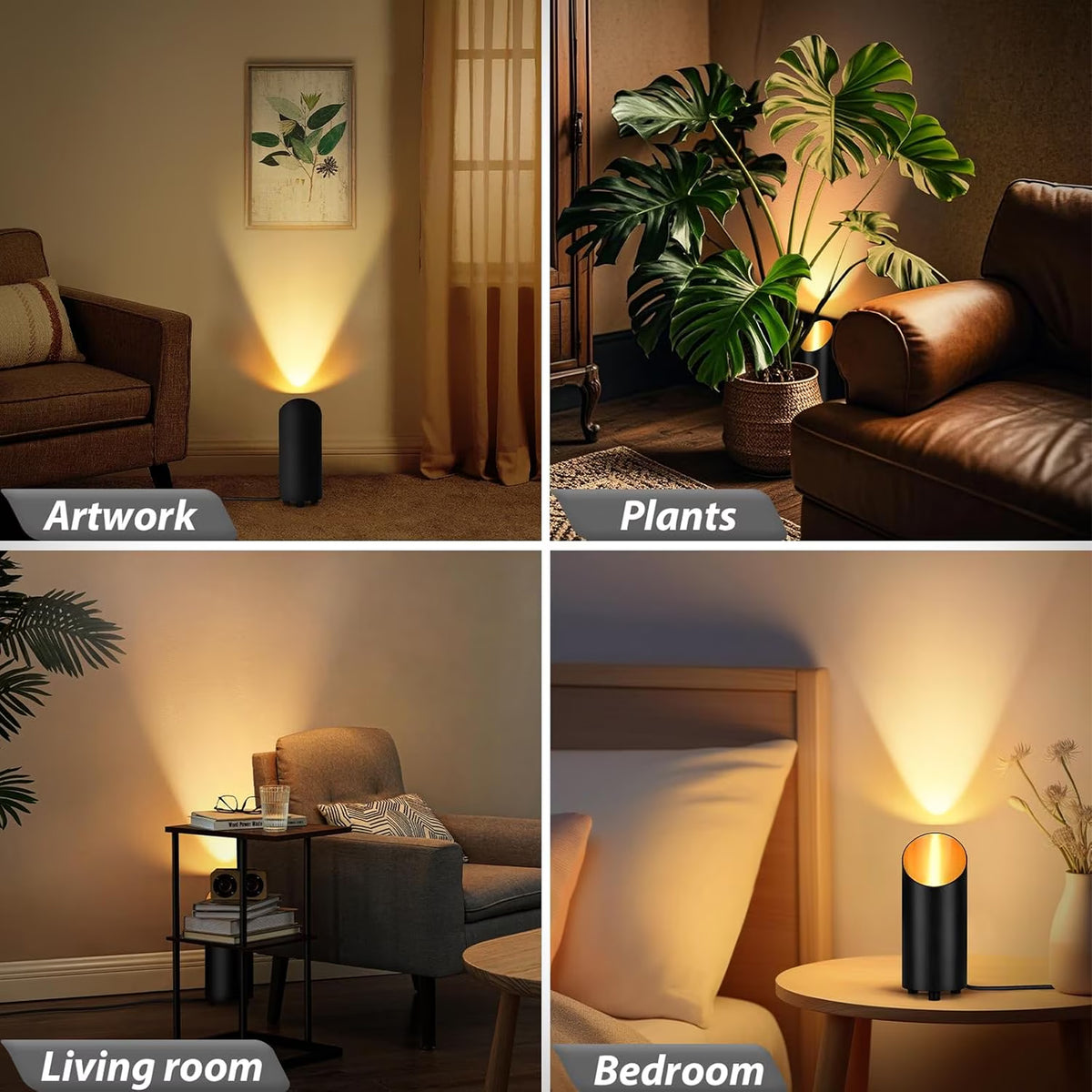 Haokaini 2 Pack Indoor Uplights, LED Spot Lights for Plant & Artwork, Black Floor Can Light Uplighting with Foot Switch, Spotlight Accent Lighting Up Lights Corner Lamp for Home Living Room Picture