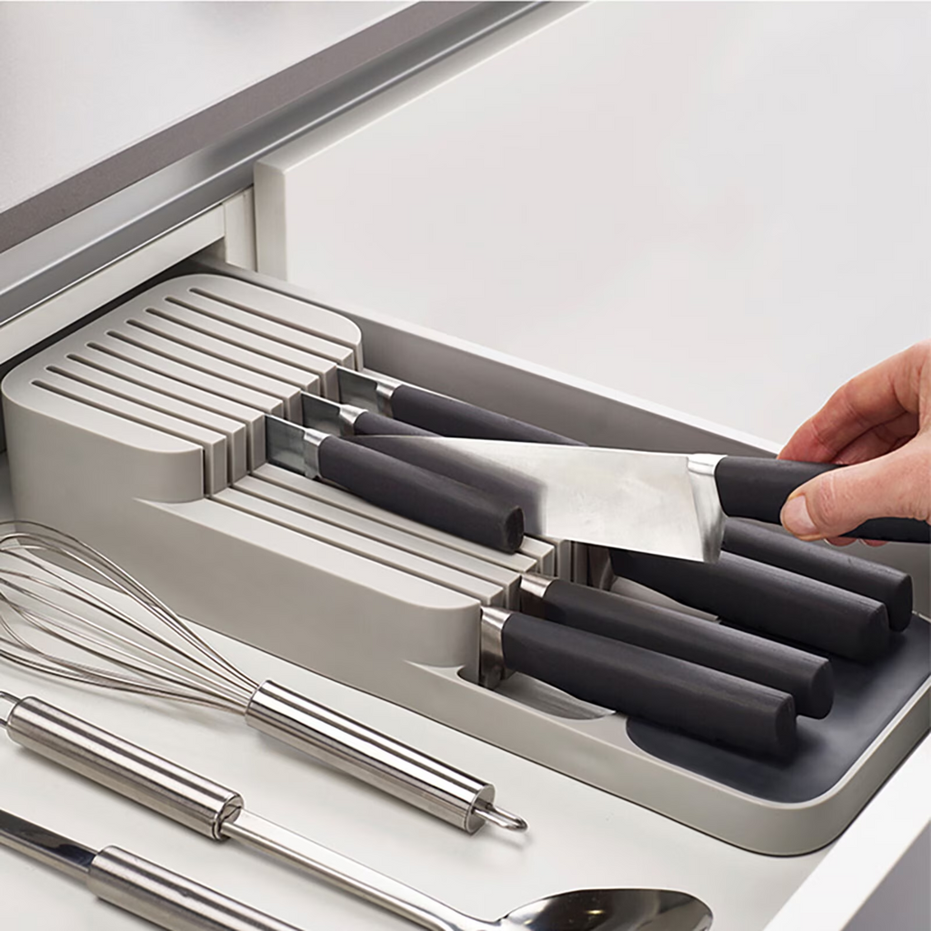Leyeet Knife Organizer, Knife Storage DrawerStore Knife Organizer, holds up to 9 knives, Kitchen Organization & Drawer Storage Compact, Grey