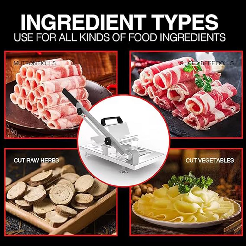 Leyeet Manual Frozen Meat Slicer, Stainless Steel Food Slicer with Anti Slip Suction Cups, Meat Cutting Machine Adjustable Thickness, Slicer Machine for Beef Mutton Ham