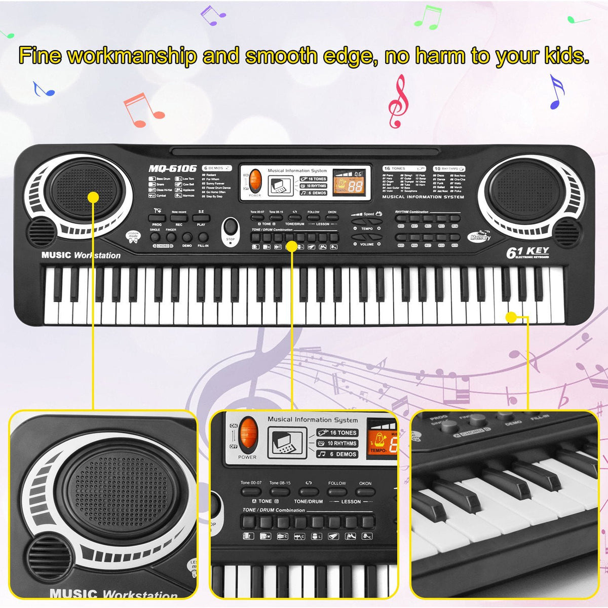 Haokaini Electronic Piano Keyboard for Kids, 61 Keys Beginner Electric Piano with Microphone, Digital Music Piano, Portable Electronic Keyboard Piano, Musical Instrument Piano Toys for Girls Boys Gift