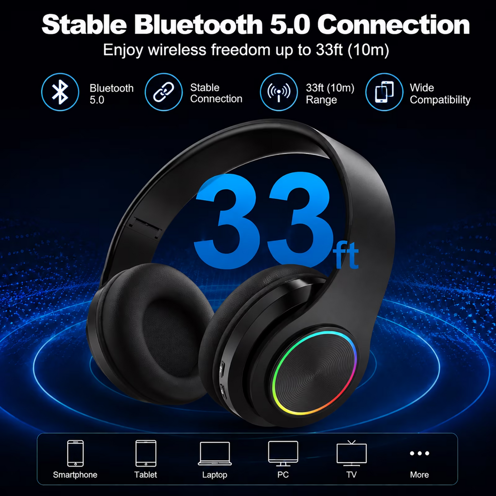 Leyeet Bluetooth Over-Ear Headphones, Noise Canceling Wireless Headphones with Inside Microphone, Adjustable Lightweight Headset Easy Carry & Soft Earpads, Foldable Headset for Travel Office B39